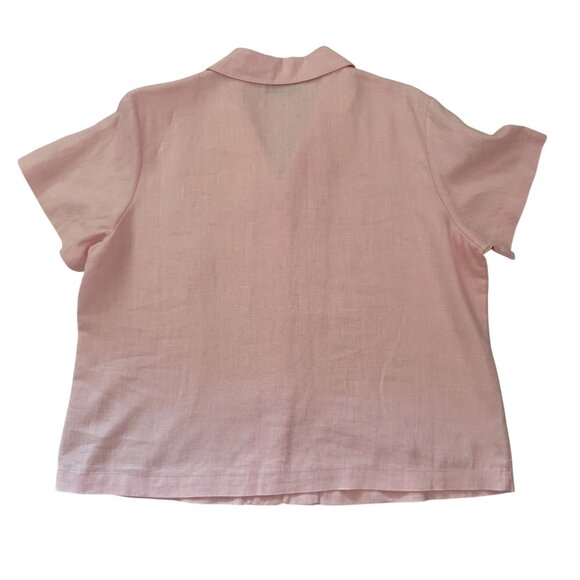 Y2K Orvis Pink Linen Short Sleeve Blouse Size 16P Button Front Shirt Retro - Picture 4 of 9